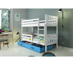 Dětská patrová postel CARINO se šuplíkem 80x190 cm, včetně matrací, Bílá/Modrá