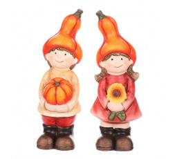 Dívka a chlapec - figurky z terakoty, klobouk z dýně, cena za 1 ks