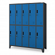 Kovová uzamykatelná šatní skříňka na oblečení s 10 boxy antracitovo-modrá: BARTEK 1360 x 1720 x 450 mm