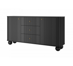Komoda VESPER 160, Černá/Zlaté úchyty/kulaté nohy