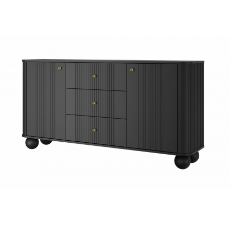 Komoda VESPER 160, Černá/Zlaté úchyty/kulaté nohy