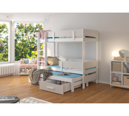 Třílůžková patrová postel ETAPO 180x80 Bílá+Šedá