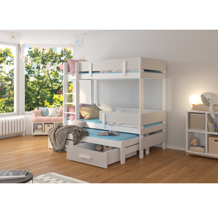 Třílůžková patrová postel ETAPO 180x80 Bílá+Šedá