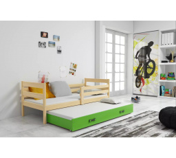 Dětská postel ERYK s přistýlkou 90x200 cm, bez matrací, Přírodní/Zelená