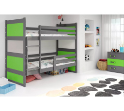 Dětská patrová postel RICO 80x160 cm, včetně matrací, Grafit/Zelená