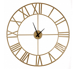 Hodiny nástěnné - pr. 65 cm, kov, římské číslice, zlatá barva