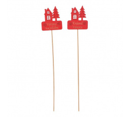 Domeček s nápisem - dřevěný zápich, červený, cena za balení (6 ks)