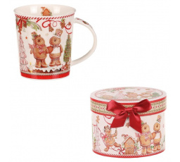 Hrneček vánočně malovaný v kulaté dóze - porcelán, barevný