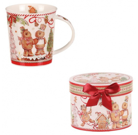 Hrneček vánočně malovaný v kulaté dóze - porcelán, barevný