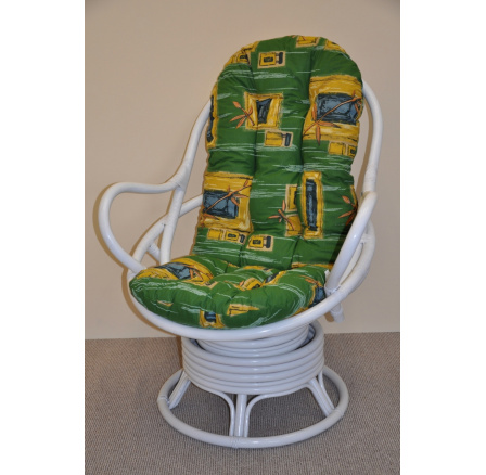 Ratanové houpací křeslo Swivel Helsinky bílé polstr zelený Ratanové houpací křeslo Swivel Helsinky bílé polstr zelený