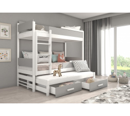 Třílůžková patrová postel QUEEN 180x80 Bílá+Šedá