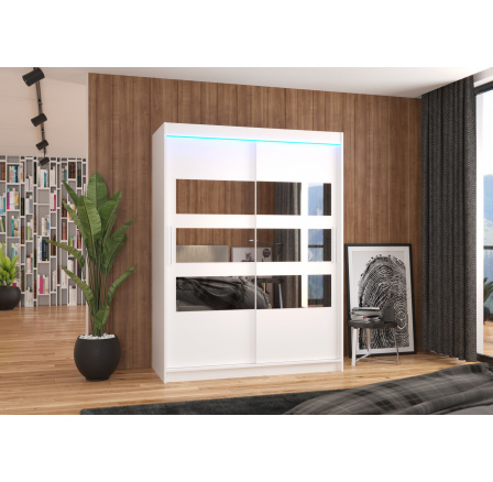 Posuvná skříň se zrcadlem a LED osvětlením FLORENTO 150 Bílá+Bílá