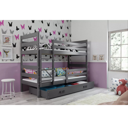 Dětská patrová postel ERYK se šuplíkem 80x190 cm, bez matrací, Grafit/Grafit