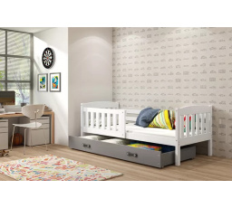 Dětská postel KUBUS 90x200 cm se šuplíkem, s matrací, Bílá/Grafit