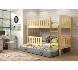 Dětská patrová postel KUBUS 3 s přistýlkou 90x200 cm, včetně matrací, Přírodní/Grafit