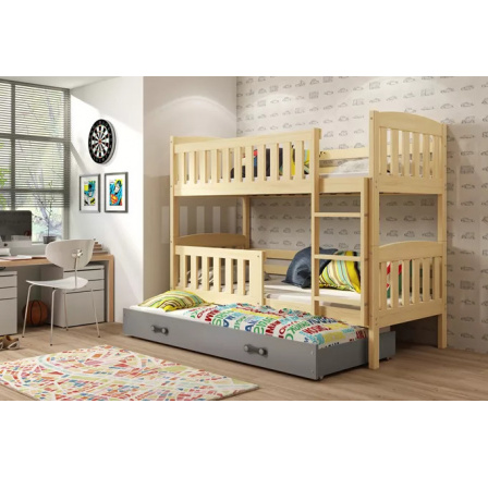 Dětská patrová postel KUBUS 3 s přistýlkou 90x200 cm, včetně matrací, Přírodní/Grafit