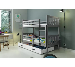 Dětská patrová postel CARINO se šuplíkem 80x190 cm, bez matrací, Grafit/Bílá