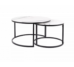 Konferenční stůl ATLANTA C - set 2 stolů, bílý efekt mramoru/černý mat