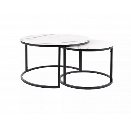 Konferenční stůl ATLANTA C - set 2 stolů, bílý efekt mramoru/černý mat