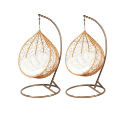 Závěsná zahradní křesla - přírodní/hnědá sedák béžový - sada 1+1 F-03