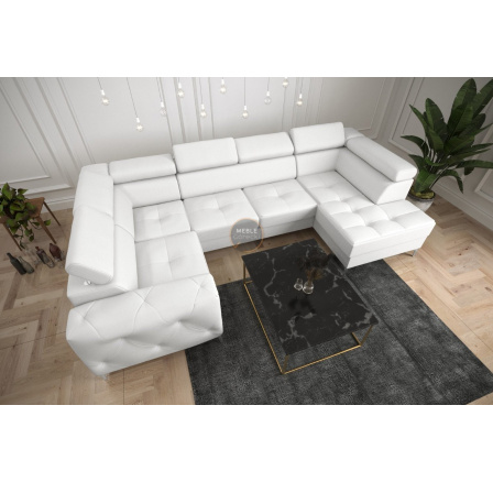 Rohová sedací souprava ORION MAX II s funkcí spaní 165x350x185 cm přírodní kůže - bílá kůže, levá