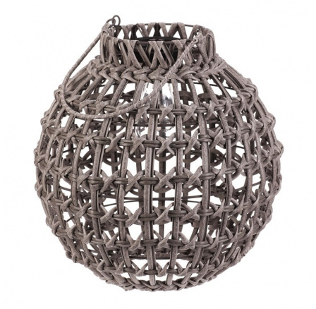 Lucerna z polyratanu - tvar koule, LED osvětl., vel. L, šedá Lucerna z polyratanu - tvar koule, LED osvětl., vel. L, šedá