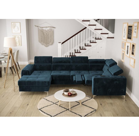 Rohová sedací souprava ORION MAX III , relax s funkcí spaní 165x320x190 cm - modrá, levá