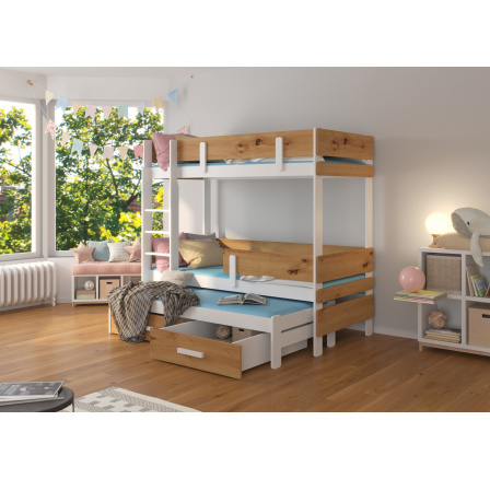 Třílůžková patrová postel s matracemi ETAPO 200x90 Bílá+Artisan