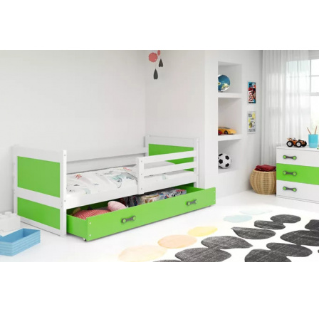 Dětská postel RICO 80x190 cm se šuplíkem, s matrací, Bílá/Zelená