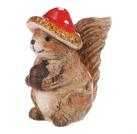 Veverka s houbovým kloboučkem - keramická figurka, menší
