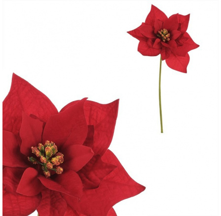 Vánoční růže - umělý květ na stonku, červená Vánoční růže - umělý květ na stonku, červená