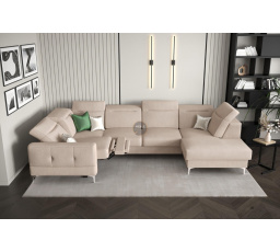 Rohová sedací souprava MALIBU MAX II s funkcí spaní a relaxací 180x350x182 cm - béžová, Levá strana