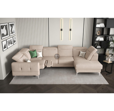Rohová sedací souprava MALIBU MAX II s funkcí spaní a relaxací 180x350x182 cm - béžová, Levá strana Rohová sedací souprava MALIBU MAX II s funkcí spaní a relaxací 180x350x182 cm - béžová, Levá strana