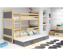 Dětská patrová postel RICO 3 s přistýlkou 90x200 cm, bez matrací, Přírodní/Grafit