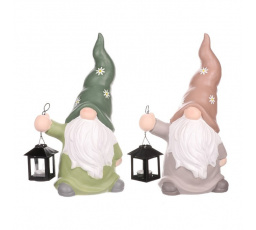 Trpaslík s lucernou - keramika, na svíčku, mix 2 barev, cena za 1 ks