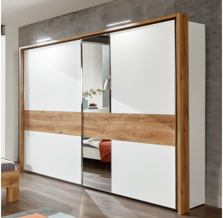 KEFALONIE F41 - 842 -(Calgary) Skříň šatní -bez osvětlení a ozdobné lišty - Bílá/dub planket/zrcadlo (WIM) (K150-Z)