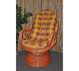 Ratanové houpací křeslo Swivel koňak okrový polstr