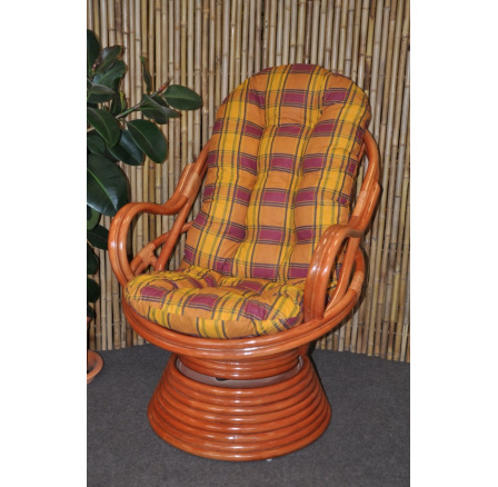 Ratanové houpací křeslo Swivel koňak okrový polstr