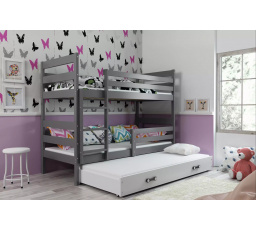 Dětská patrová postel ERYK 3 s přistýlkou 90x200 cm, bez matrací, Grafit/Bílá