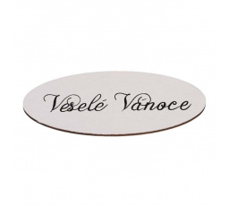 Cedulka "Veselé Vánoce" - dřevo, bílá, v sáčku 12 ks, cena za 1 ks