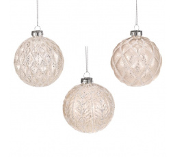 Vánoční kulatá ozdoba - sklo, mix 3 druhů, béžová, cena za 1 ks