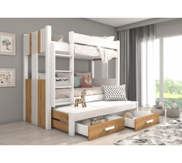 Patrová postel 3 místná ARTEMA 200x90 Bílá+Artisan s matracemi