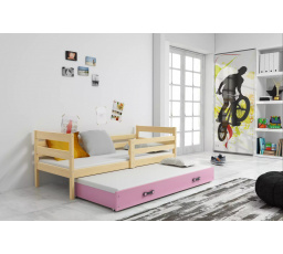 Dětská postel ERYK s přistýlkou 90x200 cm, bez matrací, Přírodní/Růžová