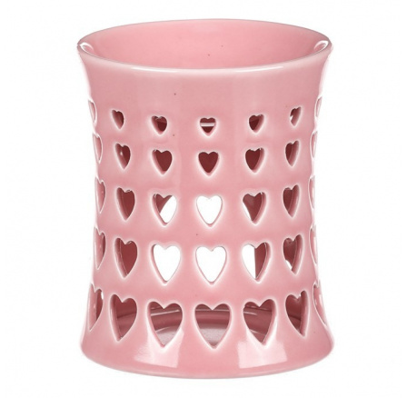 Aroma lampa s motivem srdíček, růžová barva, porcelán.