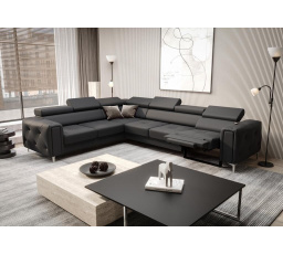 Rohová Kožená sedací souprava s funkcí , relax ORION I 325x255 cm - šedá , levá