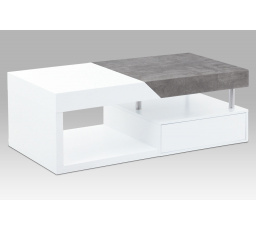 Konferenční stolek 120x60x42, MDF bílý mat/dekor beton, 2 šuplíky