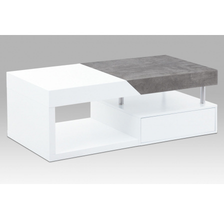 Konferenční stolek 120x60x42, MDF bílý mat/dekor beton, 2 šuplíky