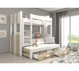 Patrová postel 3 místná ARTEMA 200x90 Bílá+Sonoma