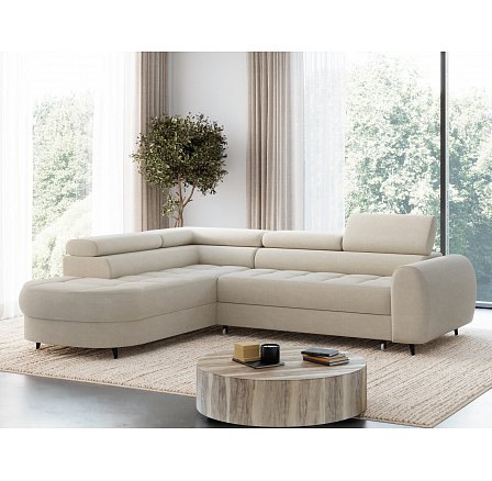 Vesteria left-hand corner sofa with sleeping function and storage compartment, beige velvet Manhattan 18 120x200 1 Vesteria left-hand corner sofa with sleeping function and storage compartment, beige velvet Manhattan 18 120x200 1