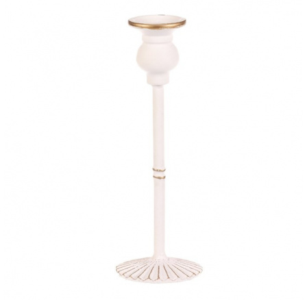 Svícen kovový - 24 cm, na kónickou svíčku, bílý